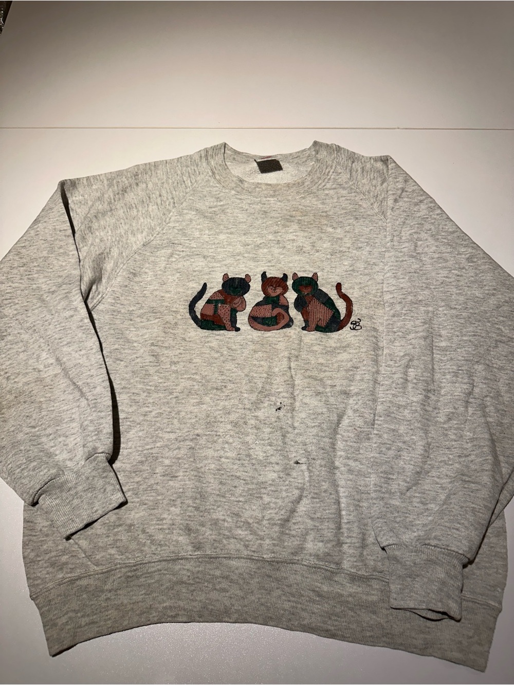 Jerzees Light Gray Crewneck Sweatshirt with Cat Embroidery